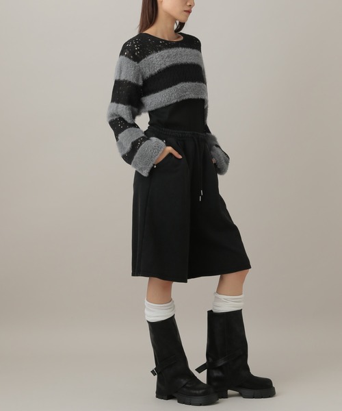 3.3 Field Trip （3.3フィールドトリップ）の「3.3 Field Trip／メッシュボーダーショートニット（ニット/セーター・レディース・ブラック/ホワイト/チャコール・FREE）」の6枚目の写真