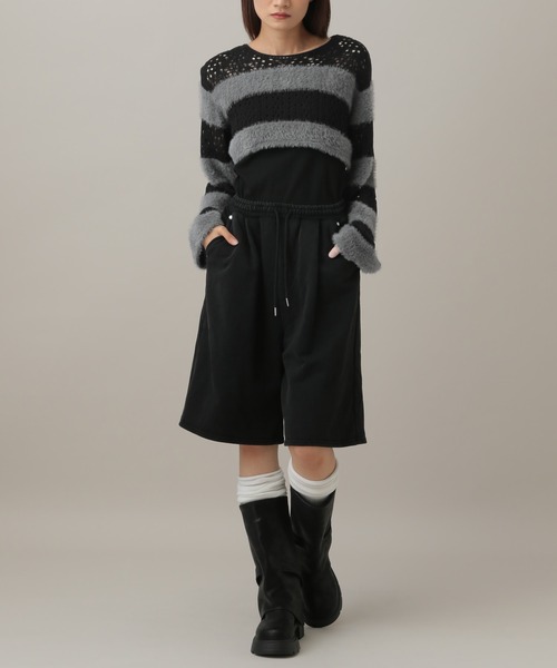 3.3 Field Trip （3.3フィールドトリップ）の「3.3 Field Trip／メッシュボーダーショートニット（ニット/セーター・レディース・ブラック/ホワイト/チャコール・FREE）」の7枚目の写真