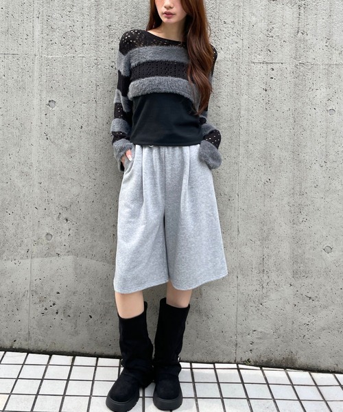 3.3 Field Trip （3.3フィールドトリップ）の「3.3 Field Trip／メッシュボーダーショートニット（ニット/セーター・レディース・ブラック/ホワイト/チャコール・FREE）」の17枚目の写真