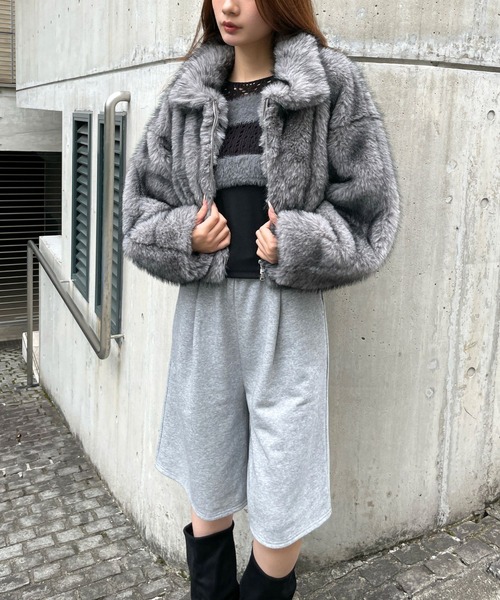 3.3 Field Trip （3.3フィールドトリップ）の「3.3 Field Trip／メッシュボーダーショートニット（ニット/セーター・レディース・ブラック/ホワイト/チャコール・FREE）」の14枚目の写真