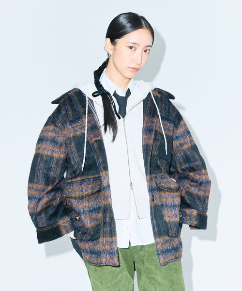 Green　Parks（グリーンパークス）の「■WITH KURUMI NAKATA チェックジャケット（テーラードジャケット・レディース・アイボリー/ブラック・FREE）」の2枚目の写真