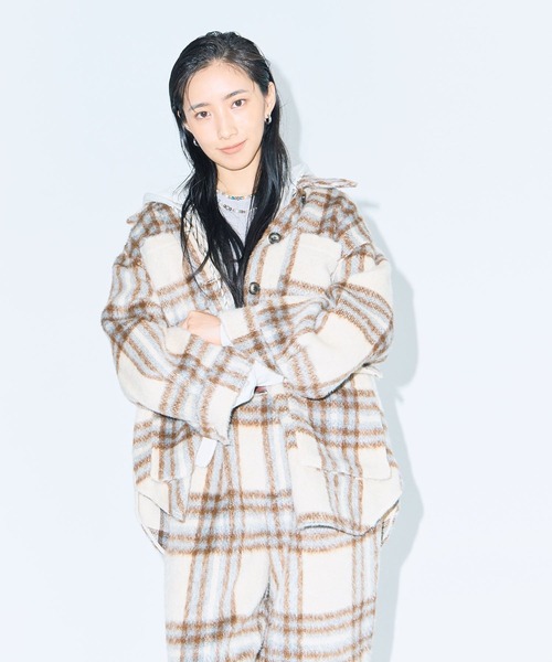 Green　Parks（グリーンパークス）の「■WITH KURUMI NAKATA チェックジャケット（テーラードジャケット・レディース・アイボリー/ブラック・FREE）」の7枚目の写真