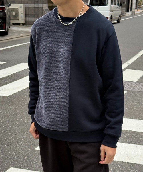 ikka(イッカ)の「【お得だ値】モール切り替え裏起毛プルオーバー(スウェット・メンズ・ネイビー/ホワイト/ブラック/グリーン・M/L/XL/S)」の4枚目の写真