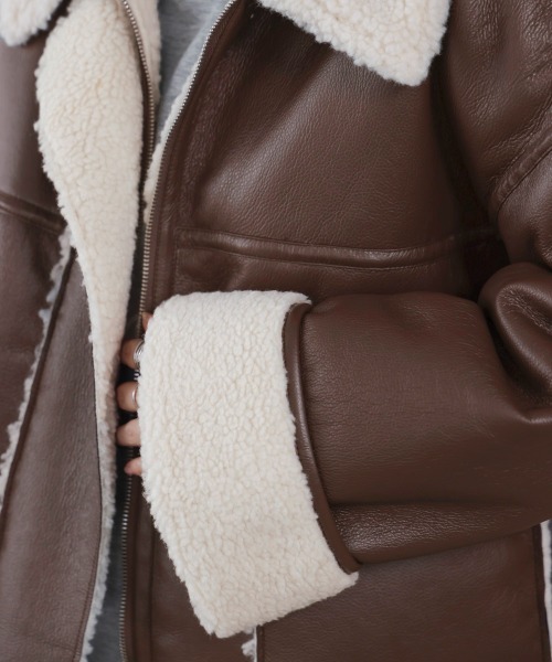 Bou Jeloud（ブージュルード）の「レザーボアブルゾン（ブルゾン・レディース・ブラウン/ブラック・FREE）」の4枚目の写真