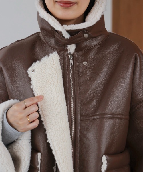 Bou Jeloud（ブージュルード）の「レザーボアブルゾン（ブルゾン・レディース・ブラウン/ブラック・FREE）」の6枚目の写真