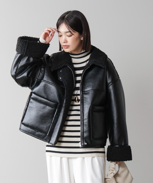 Bou Jeloud（ブージュルード）の「レザーボアブルゾン（ブルゾン・レディース・ブラウン/ブラック・FREE）」の9枚目の写真