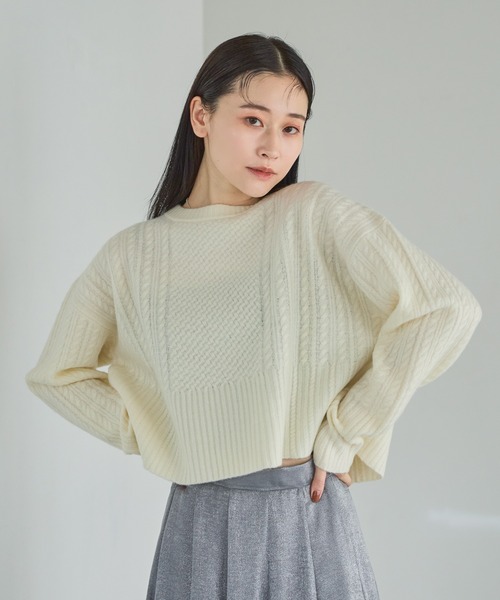 A part by(アパートバイ)の「ケーブルニットプルオーバー(ニット/セーター・レディース・ブラック/アイボリー/イエロー系その他/レッド・FREE)」の2枚目の写真