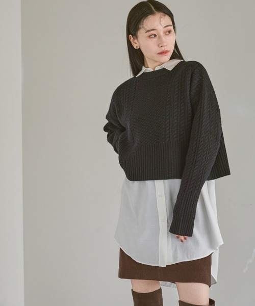 A part by(アパートバイ)の「ケーブルニットプルオーバー(ニット/セーター・レディース・ブラック/アイボリー/イエロー系その他/レッド・FREE)」の1枚目の写真