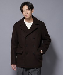 ブラウン ウール ピーコート ピーコート（ブラウン/茶色系・ウール・ニット）ファッション