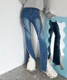 MORE self LOVE | サイドレースアップフィットフレアデニム(デニムパンツ)