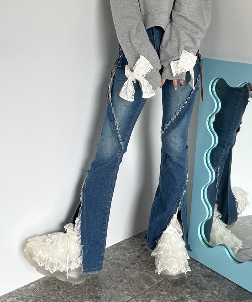 MORE self LOVE（モアセルフラブ）の「サイドレースアップフィットフレアデニム（デニムパンツ・レディース・ブルー/ブラウン・FREE）」の19枚目の写真