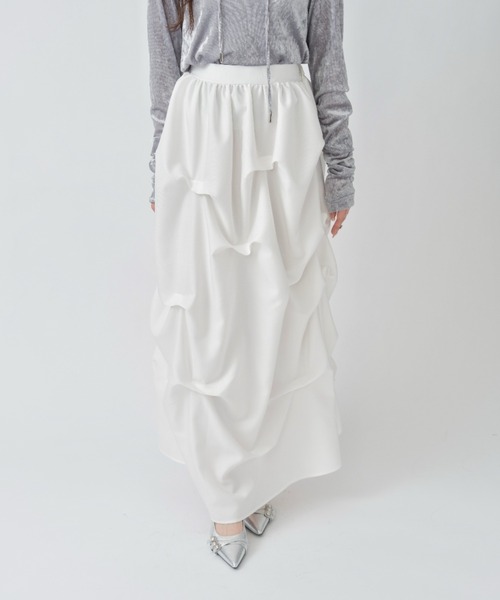 mellowneon（メロウネオン）の「ランダムタックスカート（スカート・レディース・チャコールグレー/アイボリー/ブラック・SMALL/MEDIUM）」の2枚目の写真