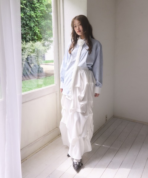 mellowneon（メロウネオン）の「ランダムタックスカート（スカート・レディース・チャコールグレー/アイボリー/ブラック・SMALL/MEDIUM）」の5枚目の写真