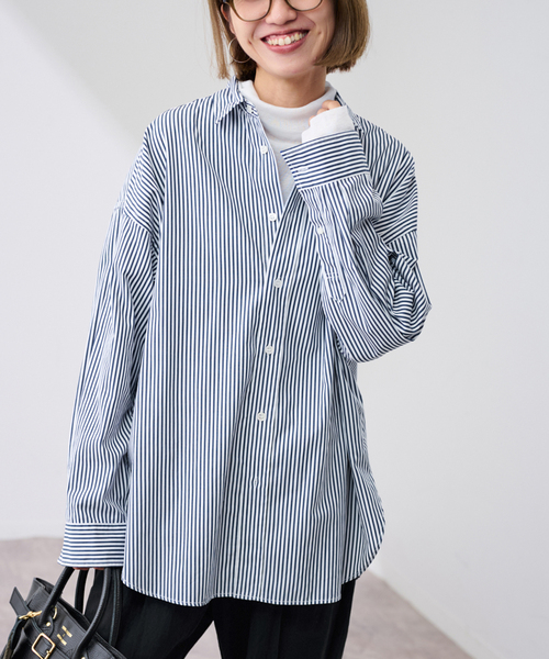 FRAMeWORK（フレームワーク）の「LONG-シャツ（シャツ/ブラウス・レディース・ネイビー/ホワイト/ブルー・FREE）」の3枚目の写真