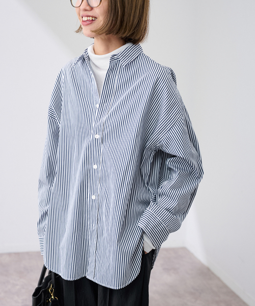 FRAMeWORK（フレームワーク）の「LONG-シャツ（シャツ/ブラウス・レディース・ネイビー/ホワイト/ブルー・FREE）」の7枚目の写真