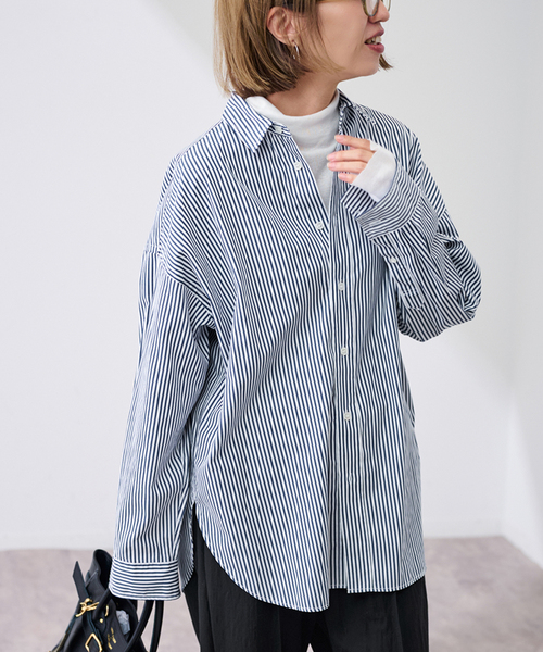 FRAMeWORK（フレームワーク）の「LONG-シャツ（シャツ/ブラウス・レディース・ネイビー/ホワイト/ブルー・FREE）」の8枚目の写真