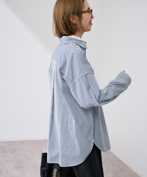 FRAMeWORK（フレームワーク）の「LONG-シャツ（シャツ/ブラウス・レディース・ネイビー/ホワイト/ブルー・FREE）」の9枚目の写真