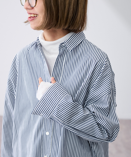 FRAMeWORK（フレームワーク）の「LONG-シャツ（シャツ/ブラウス・レディース・ネイビー/ホワイト/ブルー・FREE）」の11枚目の写真
