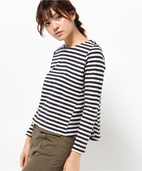 mystic(ミスティック)の「【mystic】ボーダーペプラムプルオーバー(Tシャツ/カットソー・レディース・オフホワイト/ネイビー/ブラック・フリ-)」の3枚目の写真