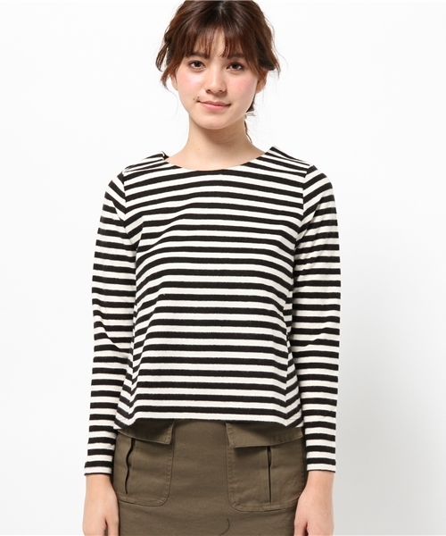 mystic(ミスティック)の「【mystic】ボーダーペプラムプルオーバー(Tシャツ/カットソー・レディース・オフホワイト/ネイビー/ブラック・フリ-)」の4枚目の写真
