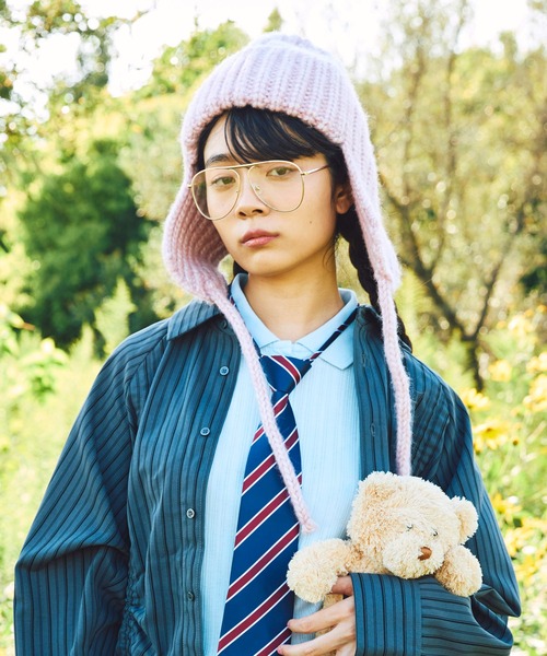 PUNYUS（プニュズ）の「耳あて付きニット帽（ニットキャップ/ビーニー・レディース・ライトベージュ/ブラック/サックスブルー/ピンク/グレー・FREE）」の12枚目の写真