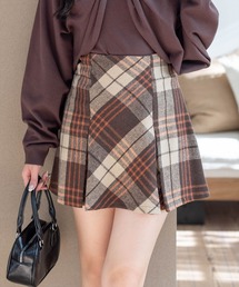 clear | チェック柄バックレースアップボックスプリーツスカート[着回し力抜群 ガーリー ミニ]≪AW新作≫(スカート)