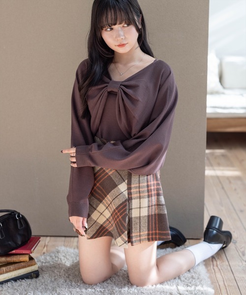 clear（クリア）の「チェック柄バックレースアップボックスプリーツスカート[着回し力抜群 ガーリー ミニ]（スカート・レディース・ブラック/ブラウン/ベージュ・F）」の22枚目の写真