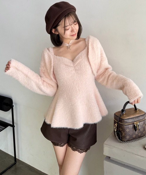 ROYAL PARTY(ロイヤルパーティー)の「ミニシャギーニットアンサンブル(アンサンブル・レディース・ネイビー/ピンク/オフホワイト・FREE)」の3枚目の写真