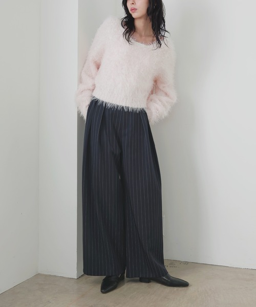 LIAN（リアン）の「【入荷禁止】ストライプタックパンツ（スラックス・レディース・チャコールグレー/ブラック/ネイビー・FREE）」の6枚目の写真