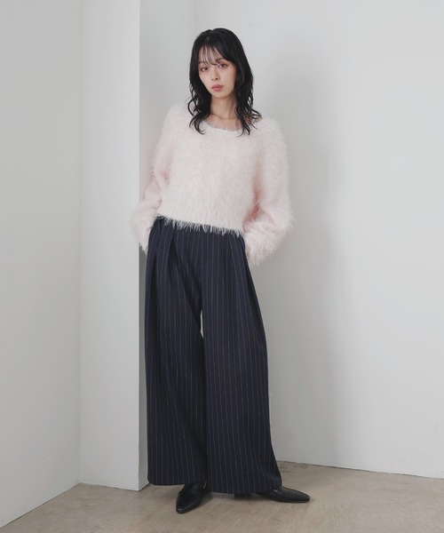 LIAN（リアン）の「【入荷禁止】ストライプタックパンツ（スラックス・レディース・チャコールグレー/ブラック/ネイビー・FREE）」の4枚目の写真