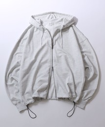 Drawstring Mini French Terry Sweat Zip Hoodie/無地 カットデニム カモフラ柄 ドローコード オーバーサイズ ミニ裏毛 フルジップパーカー  フーディー パーカー スウェット レディース メンズ