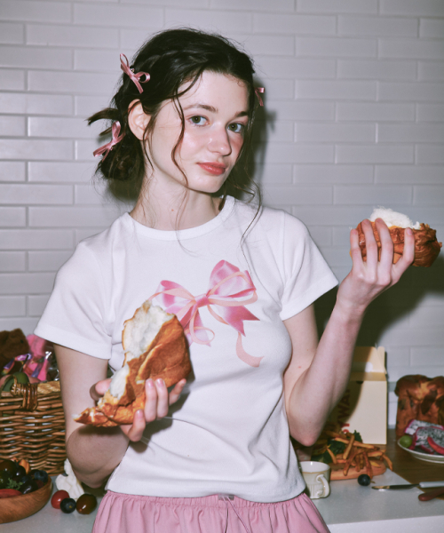 RONRON(ロンロン)の「DOUBLE RIBBON SLIM CROP T SHIRT WHITE PINK(Tシャツ/カットソー・レディース・その他・FREE)」の10枚目の写真