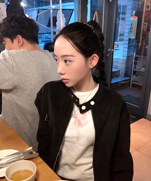 RONRON(ロンロン)の「DOUBLE RIBBON SLIM CROP T SHIRT WHITE PINK(Tシャツ/カットソー・レディース・その他・FREE)」の3枚目の写真
