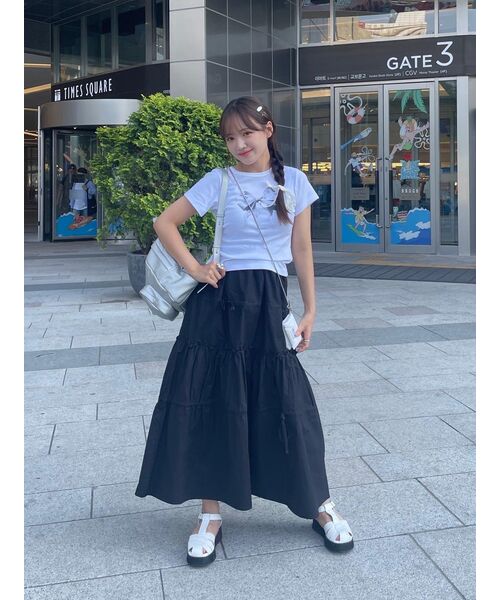 RONRON(ロンロン)の「DOUBLE RIBBON SLIM CROP T SHIRT WHITE PINK(Tシャツ/カットソー・レディース・その他・FREE)」の2枚目の写真