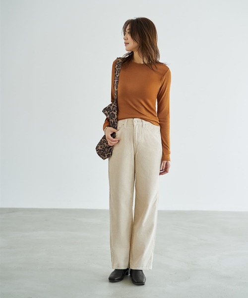 STYLE DELI（スタイルデリ）の「とろみ薄リブクルーネックトップス（Tシャツ/カットソー・レディース・ホワイト/チャコールグレー/ライトブラウン/ブラック・FREE）」の7枚目の写真