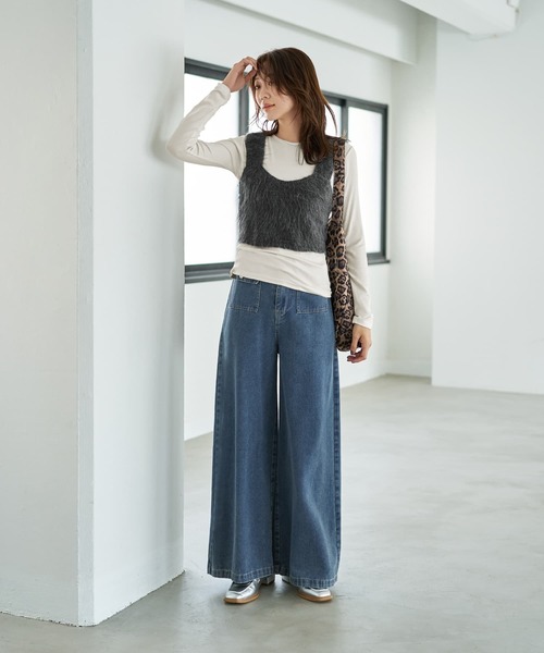 STYLE DELI（スタイルデリ）の「とろみ薄リブクルーネックトップス（Tシャツ/カットソー・レディース・ホワイト/チャコールグレー/ライトブラウン/ブラック・FREE）」の22枚目の写真