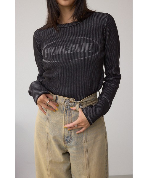 AZUL by moussy(アズールバイマウジー)の「ジャガードロゴリブトップス(Tシャツ/カットソー・レディース・ライトブラウン/ブラック/ダークブルー・FREE)」の4枚目の写真