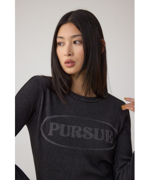 AZUL by moussy(アズールバイマウジー)の「ジャガードロゴリブトップス(Tシャツ/カットソー・レディース・ライトブラウン/ブラック/ダークブルー・FREE)」の5枚目の写真