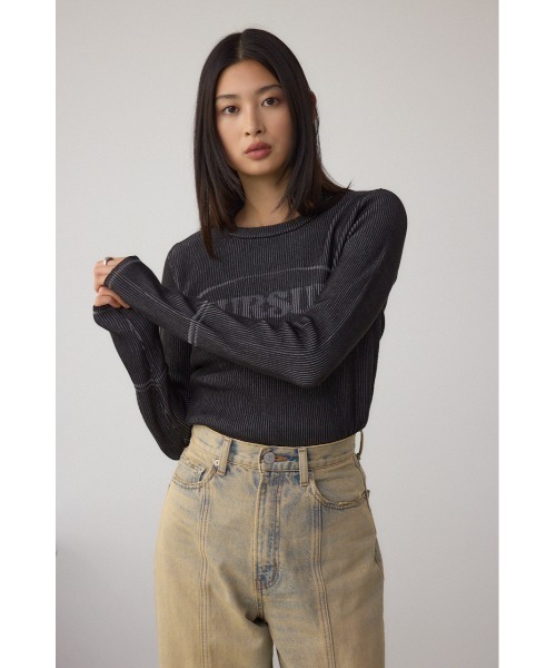AZUL by moussy(アズールバイマウジー)の「ジャガードロゴリブトップス(Tシャツ/カットソー・レディース・ライトブラウン/ブラック/ダークブルー・FREE)」の6枚目の写真