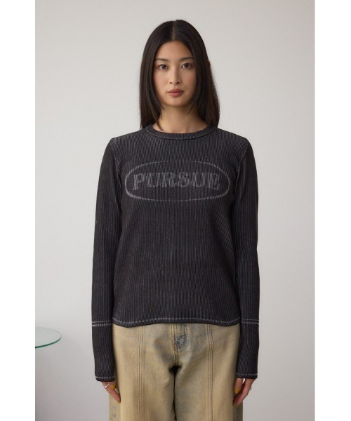 AZUL by moussy(アズールバイマウジー)の「ジャガードロゴリブトップス(Tシャツ/カットソー・レディース・ライトブラウン/ブラック/ダークブルー・FREE)」の8枚目の写真