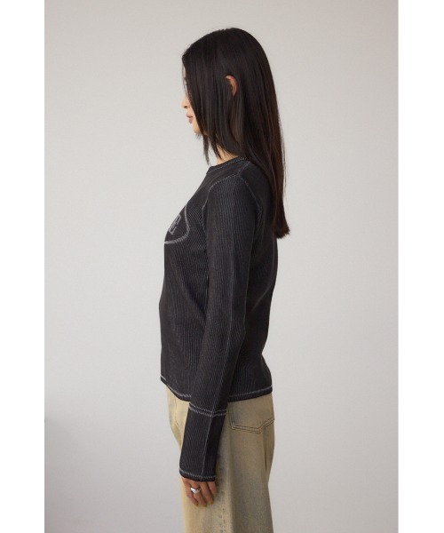 AZUL by moussy(アズールバイマウジー)の「ジャガードロゴリブトップス(Tシャツ/カットソー・レディース・ライトブラウン/ブラック/ダークブルー・FREE)」の9枚目の写真