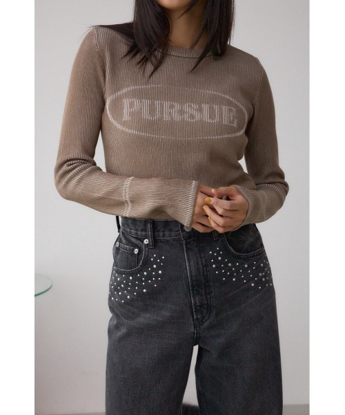 AZUL by moussy(アズールバイマウジー)の「ジャガードロゴリブトップス(Tシャツ/カットソー・レディース・ライトブラウン/ブラック/ダークブルー・FREE)」の15枚目の写真