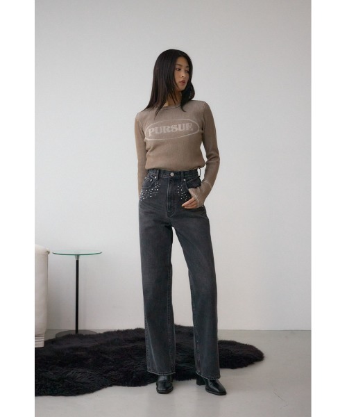 AZUL by moussy(アズールバイマウジー)の「ジャガードロゴリブトップス(Tシャツ/カットソー・レディース・ライトブラウン/ブラック/ダークブルー・FREE)」の18枚目の写真