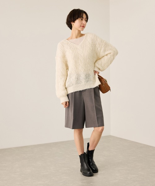 ROPE' PICNIC（ロペピクニック）の「ウエストタックハーフパンツ（その他パンツ・レディース・チャコールグレー/ベージュ系その他2/ブラック・S/M）」の7枚目の写真