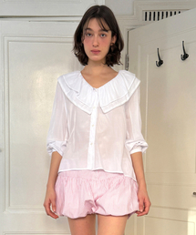 SINOON（シヌーン）の「Double Collar Blouse (White)（シャツ/ブラウス）」