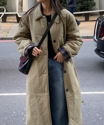 emi+（エミプラス）の「中綿ロングコート（ノーカラーコート）」