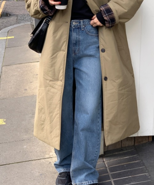 emi+（エミプラス）の「中綿ロングコート（ノーカラーコート・レディース・カーキ/ネイビー・FREE）」の12枚目の写真