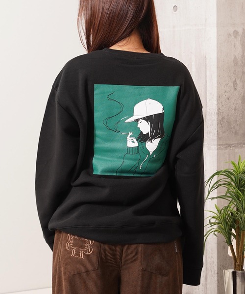 1111clothing(ワンフォークロージング)の「裏起毛 SMOKING イラスト オーバーサイズ スウェット / SMOKING Illustration Sweatshirt(スウェット・メンズ・ホワイト/ブラック/チャコールグレー・M/L/XL)」の2枚目の写真