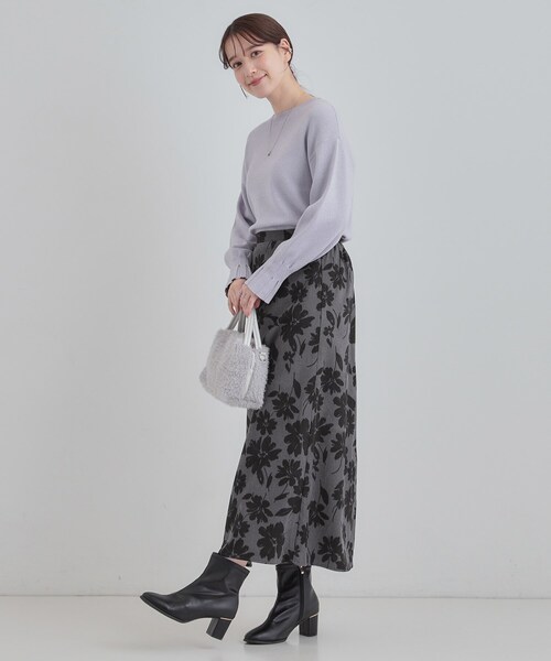 花柄3/4袖タイトフィットトップス　スカート付 トッコクローゼット tocco closet カットワークフラワーレース刺繍