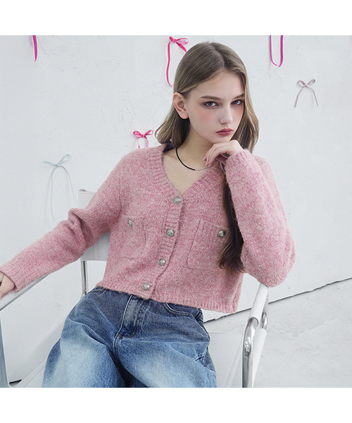 Vivacious(ビバシャス)の「Elodie Pocket Crop Knit Cardigan_5Colors(カーディガン/ボレロ・レディース・スカイブルー/グレー/ピンク/アイボリー/チャコール・FREE)」の5枚目の写真